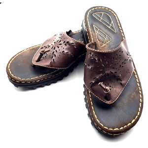 Brown Vegan Leather Sandals Old College Inn RACHEL Womens 8M Flower Cutouts